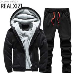 Men's Tracksuits Winter sports jacket pants men's coats Trousers suit thick wool hot Hoodie suit camouflage tracksuit Sweatshirt Z230719