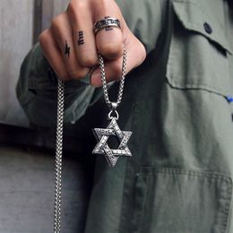 Pendant Necklaces Kpop Star Of David Israel Chain For Men Women Judaica Silver Colour Hip Hop Long Jewish Jewellery Boys Gift2621