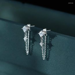 Stud Earrings Design Style Rear Hanging Shiny Zircon Earring Chain Ingenious For Women Girl Fashion Jewelry Birthday Gift