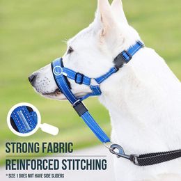 Dog Collars Leashes Muzzles Anti Bark Halter Adjustable Nose Mouth Set Training Lead Rope Guide Control Easy To Fit Accessories 230719
