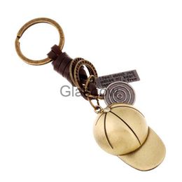 Car Key Vintage baseball cap leather keychain creative small gift handwoven car key pendant key ring x0718