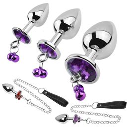 Anal Toys Crystal Anus Expander Eric Beads Butt Plug Traction Chain Bell Metal Gender 230719