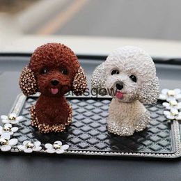 Interior Decorations Cartoon Diamond Rhinestones Teddy Nodding Dog Shaking Head Car Ornaments Auto Interior Decoration Puppy Dog Doll Car Styling x0718