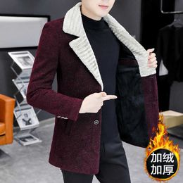 Men's Wool Blends Korean Winter Woollen Jackets Men Lapel Plush Thicken Wool Blends Jacket Long Casual Business Trench Coat Streetwear Overcoat HKD230718