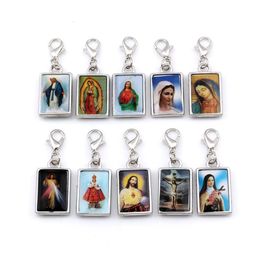50Pcs Double sided Jesus Christ icon Floating Lobster Clasps Charm Pendant For Jewellery Making Bracelet Necklace DIY Accessories A-3039
