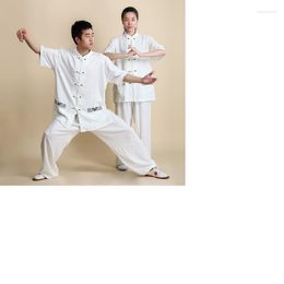 Ethnic Clothing Men Women High Quality Linen Suit Tai Chi Martial Arts Casual Sport Short Sleeve Jacket Pants Sets