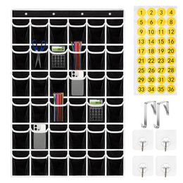 Storage Bags Classroom Wall Organizer Transparent Pockets For Phones 36 8 Hooks Number Sticker Pocket