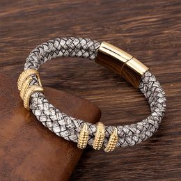 Bangle MKENDN Gothic Men Vintage Gray Braided Genuine Leather Bracelet Dragon Claw Homme Femme Bracelets Handmade Jewelry Pulseras 230718