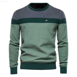 Men's Sweaters 2023 New Spring Autumn Fashion Leisure Spliced Cotton Sweater Men Casual O-Neck High Quality Pullover Knitted Wool Male Brand L230719