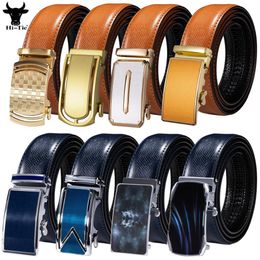 Neck Ties Hi Tie Mens Belts Blue Navy Orange Genuine Leather Automatic Buckle Men Belt Adjustable Waistband For Dress Jeans Wedding Party 230718