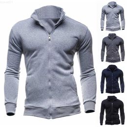 Men's Sweaters 2023 Men's Cardigan Solid Colour Zipper Basic Mens Sweaters Stand Collar New Winter Autumn Fleece Cardigans For Men Clothing L230719
