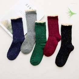 Women Socks Fashion Lace Jacquard Stripe Casual Wild Heap Candy Colour Mori Girl Korea Style Vintage Skirt Sokken