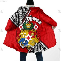 Men's Wool Blends Polynesia Tonga FIJI Hawaii 3D Printed Hoodie Long Coat Hooded Cloak Thick Down Jacket ParkasOuterwear Cotton PulloversDunnes HKD230718