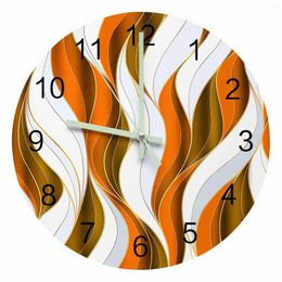 Wall Clocks Abstract Gradient Line Color Block Twisted Orange Luminous Pointer Clock Home Ornaments Round Living Room Decor