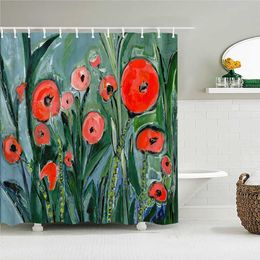 Shower Flowers Plant Bath Curtain Waterproof Fabric Shower Leaves Funny Animals Printing Bathroom Screen Decoration with