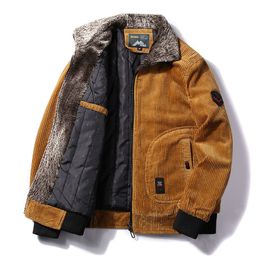 Men's Jackets Treesolo Male Thermal Windbreaker Plus Size Warm Winter Corduroy and Coats Fur Collar Casual Jacket Outwear 230719