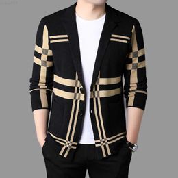 Men's Sweaters New Men's Spring Korean Knitted Cardigan High-end Brand Fashion Plaid Sweater Coat Male Autumn Leisure Luxury Sweaters L230719
