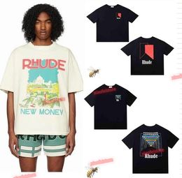 Rhude T Shirt Tasarımcı Erkek Kadın Erkek Tshirts Giyim Grafik Tees Desen Üstler Yaz Kısa Kollu Tshirt Tshirt Hip Hop Mektupları Graffiti Baskı Gevşek Gömlekler