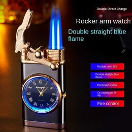 Windproof No Gas Lighter Wrist Watch Cigar Outdoors Jet Double Tube Lighters Gadgets for Men Cigarette Accessories Fires 4G1Z