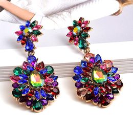 Dangle Earrings Vintage Hanging Double Flower Dangling Drop Studded With Full Colorful Crystals Fine Jewelry Accessories For Women