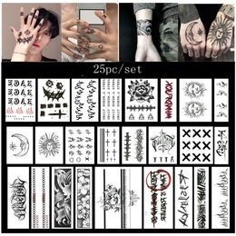 25pc/Lot Dark Gothic Arm Temporary Tattoo Stickers Waterproof Black Line English Cool Art Fake Tattoo Finger Neck Tattoo Sticker