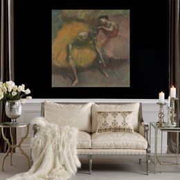 Canvas Art Two Dancers Yellow and Pink Edgar Degas Dancer Portraits Hand Painted Oil Artwork Modern Office Decor