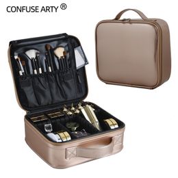 Cosmetic Bags Cases Gold PU Leather Makeup Bag For Women Large Capacity With Compartments Travel Cosmetic Case 230718