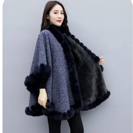 QNPQYX Autumn New Faux Fur Women Shawl Scarf Cloak Solid Fur Collar Fringe Sleeveless Loose Cardigan Poncho Winter Ladies Blanket Coats