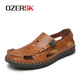 Sandals OZERSK Big Size 48 Men Leather Summer Classic Shoes Slippers Soft Roman Comfort Outdoor Walking Footwear