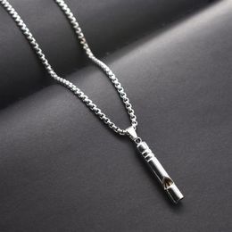 Pendant Necklaces Whistle Necklace Hip-hop Personality Trendy Men's Simple Cool Flute Can Blow Creative Metal Chain307E