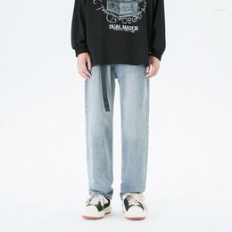 Men's Jeans TFETTERS Brand Korean Fashion Mens Autumn And Winter Solid With Belt Retro Washed Mid Straight Loose Baggy