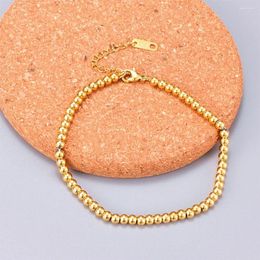 Link Bracelets Gold Plated Non-Tarnish Lucky Ball Bracelet Titanium Steel Fashion Beaded Elastic Rope Women Elegant Jewellery Accessories