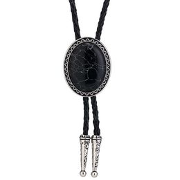 Bolo Ties Western Cowboy Oval Gemstone Necktie for Men Faddish European and American Genuine Leather Hide Rope Women Bolo Tie Dropshipping HKD230719