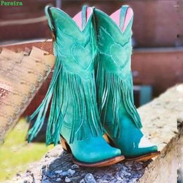 Boots Vintage Fringed Women's 2023 Arrival Winter Pointed Toe Chunky Heel Slip-on 34-43 Size Sexy Fashion Show Female Shoes