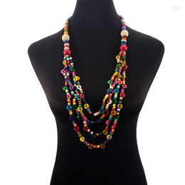Pendant Necklaces 2023 Fashion Long Coconut Shell Necklace For Women Bohemian Knit Handmade Multicolor Wood Beads Ethnic Wholesale