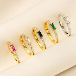 Cluster Rings HECHENG Simple Rectangle Ring For Women Female Cute Finger Birthday Gift Girlfriend Fashion Zircon Stone Jewellery