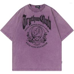 Men's T Shirts Oversize T-Shirt Hip Hop Streetwear Rose Letter Printed Shirt 2023 Men Summer Vintage Wash Short Sleeve Tshirt Harajuku