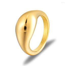 Wedding Rings Vintage Gold Color Polished Simple Dome For Women Stainless Steel Band Finger Goth Ring Engagement Jewelry