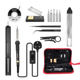 Soldering Iron Kit Tips 60W Adjustable Temperature Welding Solder Sucker Desoldering Tweezers Repair Tool242J