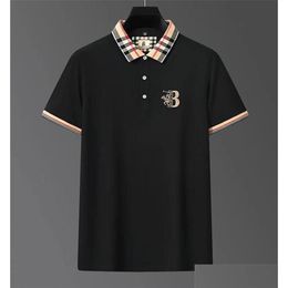Men'S Polos 2023 Li Xia Shirt Plaid Collar T-Shirt Embroidered Business Mens Mercerized Cotton Short Sleeve Womens Top Drop Delivery Dh0M8