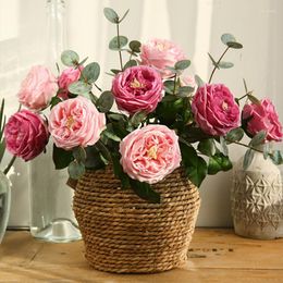 Decorative Flowers 4Pcs Artificial Austin Rose Feel Moisturising Real Touch Fake Wedding Decor Home Living Room Table Ornament