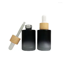 Storage Bottles 20pcs 30ml Plastic Wood Design Ring Black Glass Dropper Essential Oil Bottle Refillable Emulsion Pipette Container White