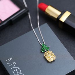 Pendant Necklaces Sweet Pineapple Fruit Shine Cubic Zirconia Platinum Plated Ladies Pendant Necklaces Jewelry For Women No Fade Short Chains 230718