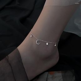 Anklets 925 Sterling Silver Star Moon Anklet Female 2023 Summer Tide Fashion Couple Model Net Red Women's Foot Chain Accessories