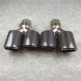 TWO PIECES Y Style Exhausts Dual System Tips Glossy Carbon Fibre Stainless steel Exhaust Tail Double End Pipe243A