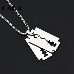 CARA New well polished 316L stainless steel hip hop mens stylish jewelry necklace 2pcs shaving blade pendant with 27 5 chain222h