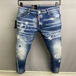 Men Jeans Hole Light Blue Dark gray Italy Brand streetwear Long Pants Trousers Streetwear denim Skinny Slim Straight Biker Jea337G