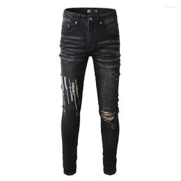 Men's Jeans Black Streetwear Fashion Style Slim Fit Painted Printing Letters Skinny Stretch Graffiti Destroyed Holes Ripped