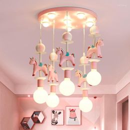 Chandeliers Led Art Chandelier Pendant Lamp Light Room Decor Modern Minimalist Children's Carousel Princess Net Decoration Fixtures