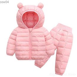 Down Coat 1-6 Year Baby Girl Down Jackets 2022 Winter Kids Down Coat Pants Snow Suit Zipper Korean Pink Child Girls Down Outwear Trousers L230625